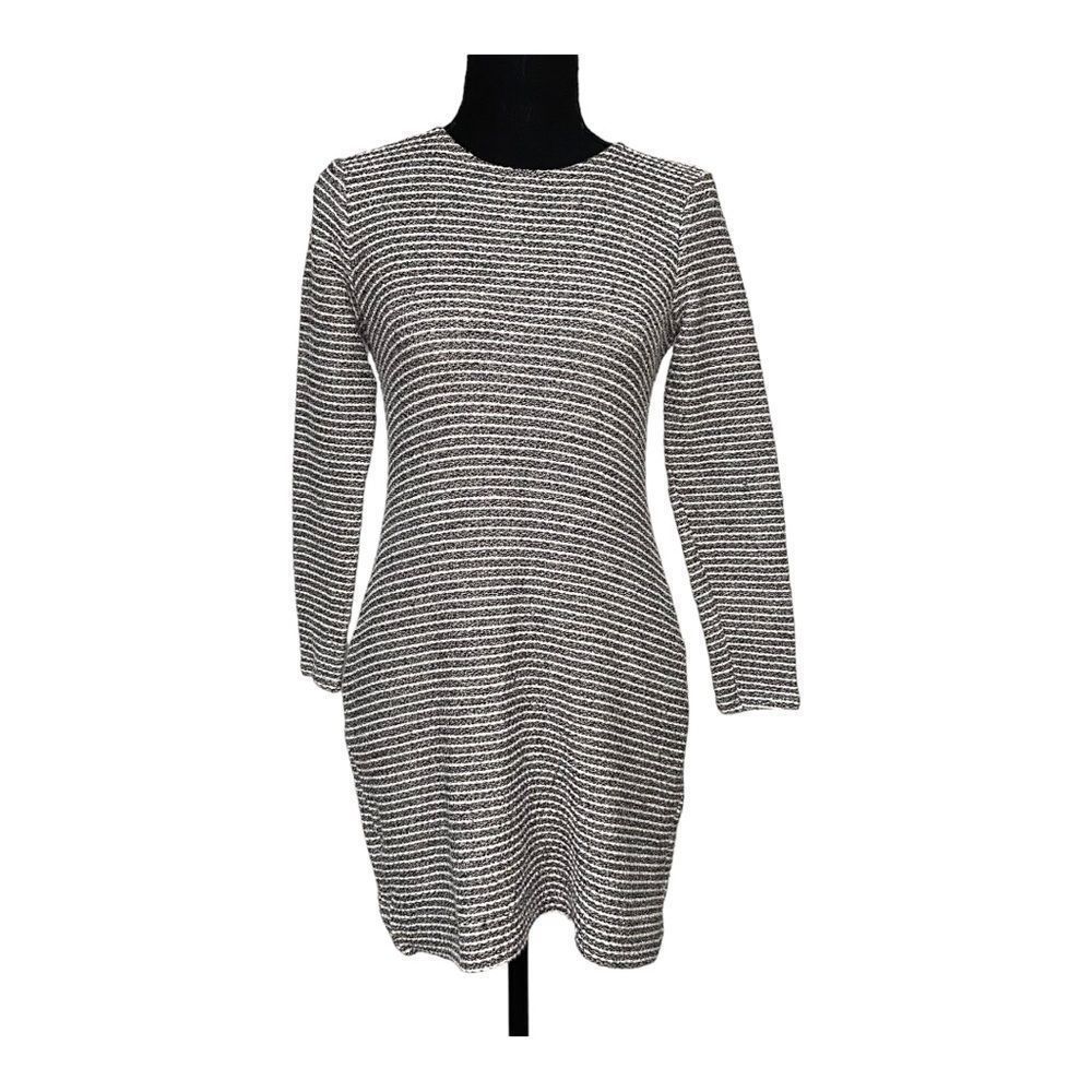 Banana Republic Black and White Stripe Knit Long Sleeved Sheath Dress